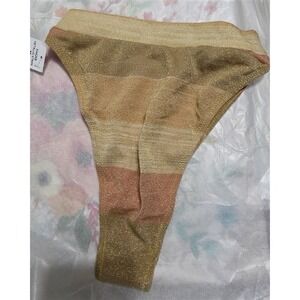 NWT Wet LA XS Metallic Stripe Hi Rise Swim Bikini Bottom 128488